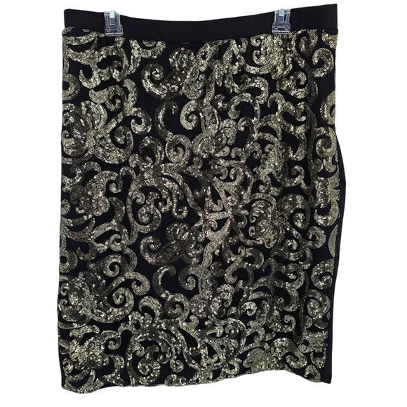 Cato Black Gold Sequin Knee Length Pencil Skirt 14/16W Glam Old Money Opulent - Picture 1 of 8
